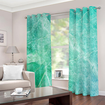 Teal Marble Print Blackout Grommet Curtains