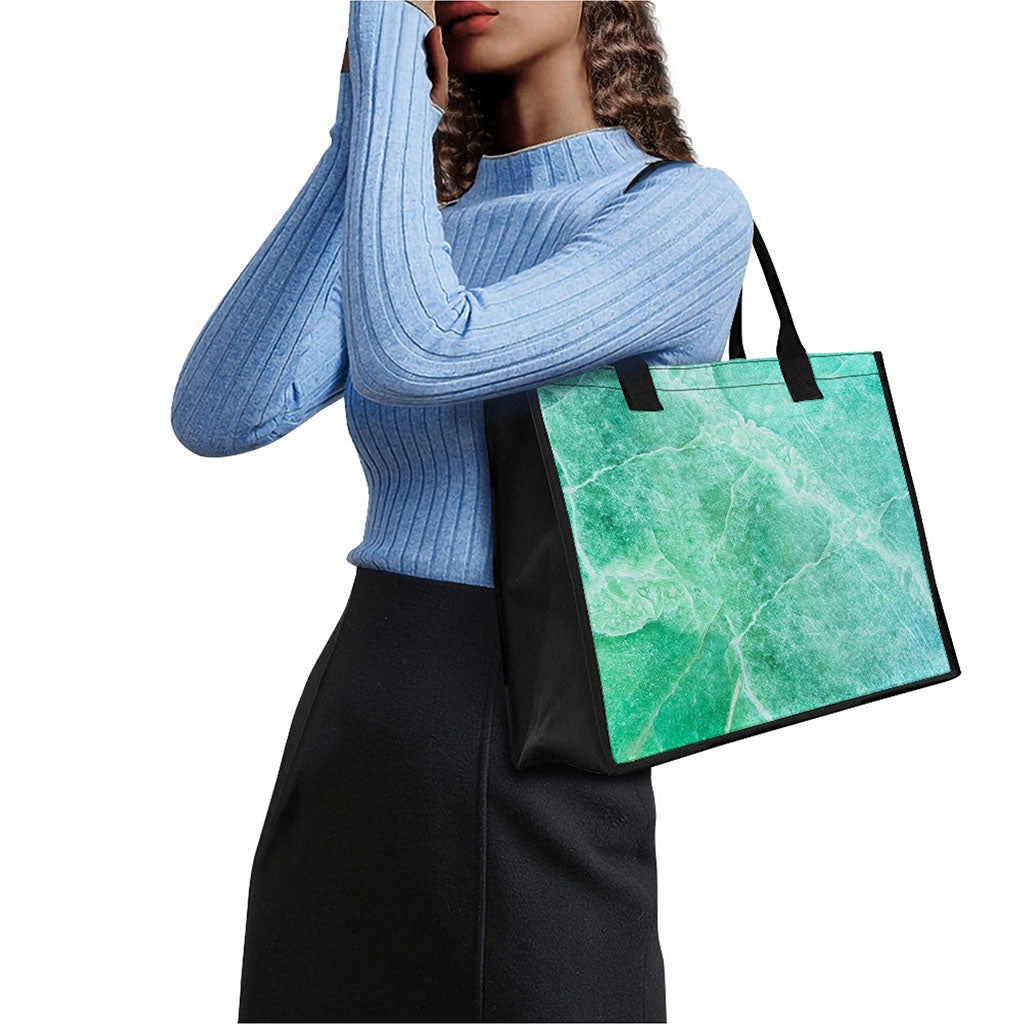 Teal Marble Print Canvas Tote Bag