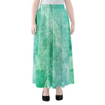 Teal Marble Print Chiffon Maxi Skirt