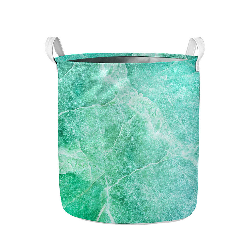 Teal Marble Print Collapsible Laundry Basket