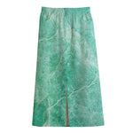Teal Marble Print Cotton Front Slit Maxi Skirt