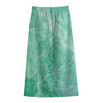 Teal Marble Print Cotton Front Slit Maxi Skirt