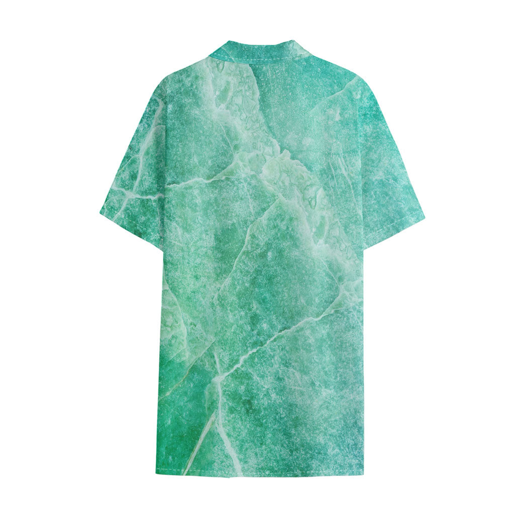 Teal Marble Print Cotton Hawaiian Shirt