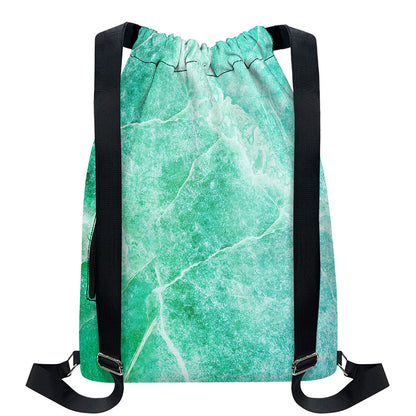 Teal Marble Print Drawstring Backpack