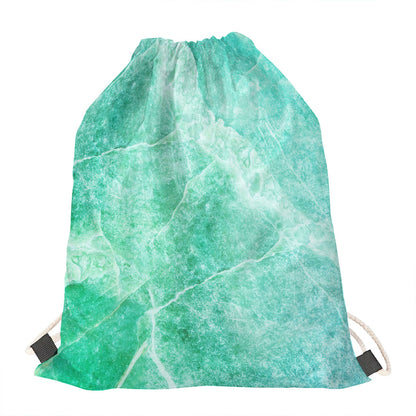Teal Marble Print Drawstring Bag