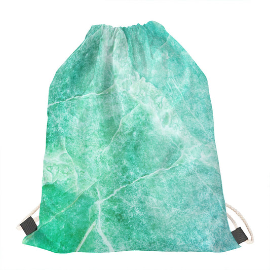 Teal Marble Print Drawstring Bag