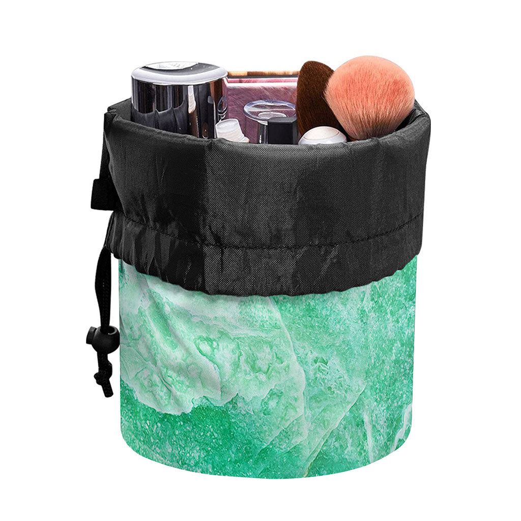 Teal Marble Print Drawstring Makeup Bag