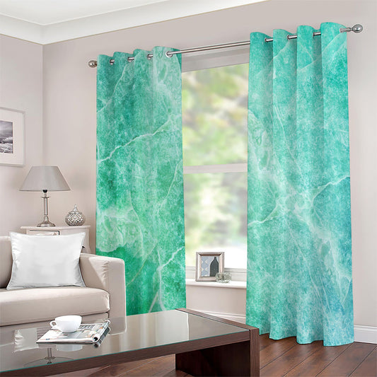 Teal Marble Print Extra Wide Grommet Curtains