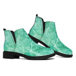 Teal Marble Print Flat Ankle Boots