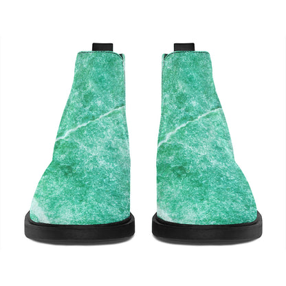 Teal Marble Print Flat Ankle Boots