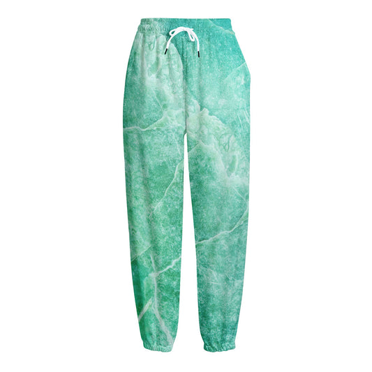 Teal Marble Print Fleece Lined Knit Pants