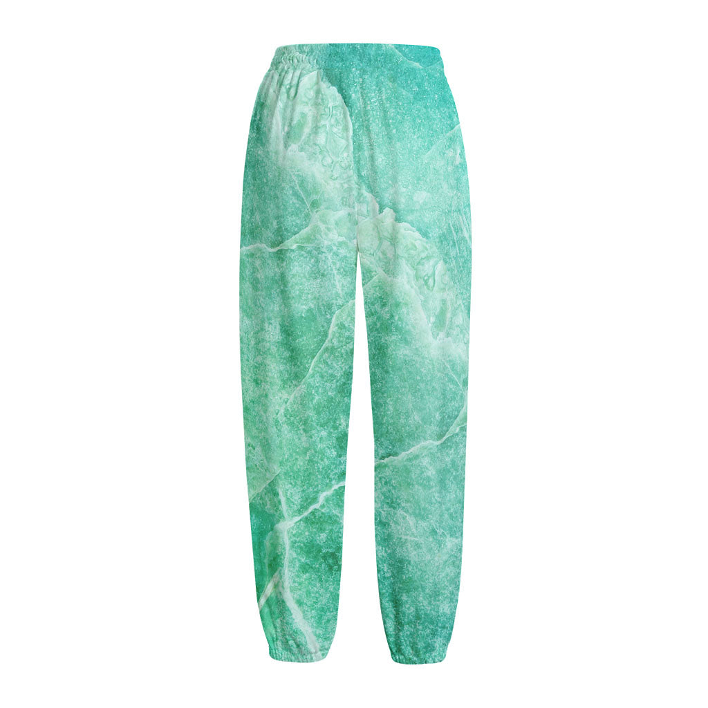 Teal Marble Print Fleece Lined Knit Pants