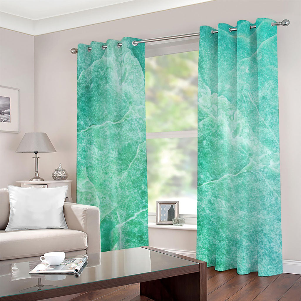 Teal Marble Print Grommet Curtains