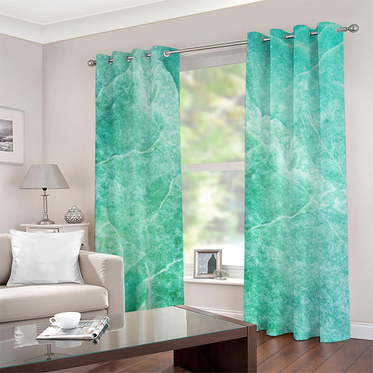 Teal Marble Print Grommet Curtains