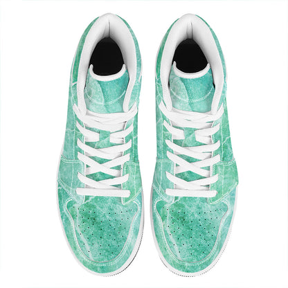 Teal Marble Print High Top Leather Sneakers