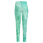 Teal Marble Print High-Waisted Pocket Leggings