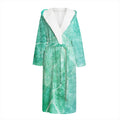 Teal Marble Print Hooded Bathrobe
