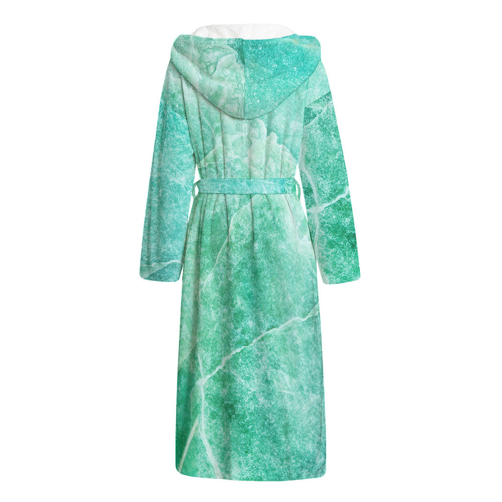 Teal Marble Print Hooded Bathrobe