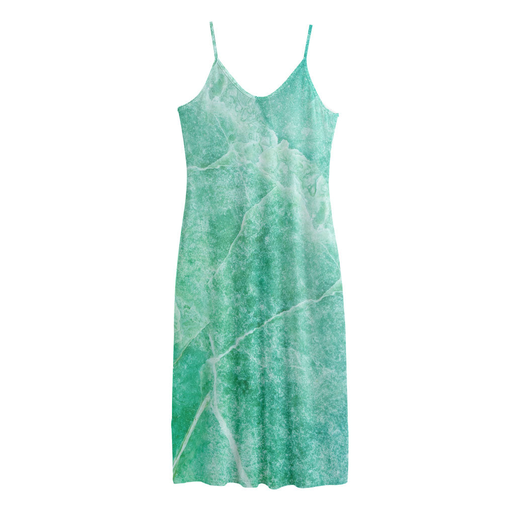 Teal Marble Print Jersey Midi Cami Dress
