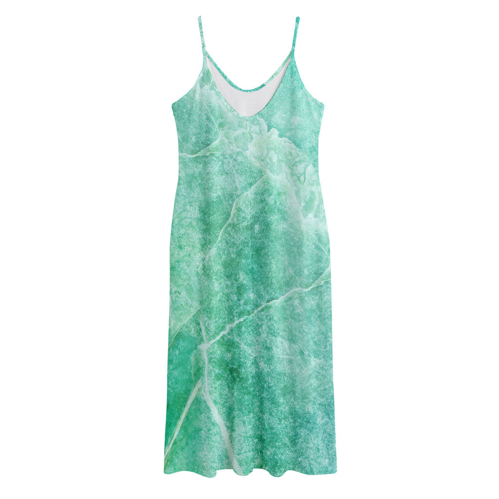 Teal Marble Print Jersey Midi Cami Dress