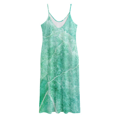 Teal Marble Print Jersey Midi Cami Dress