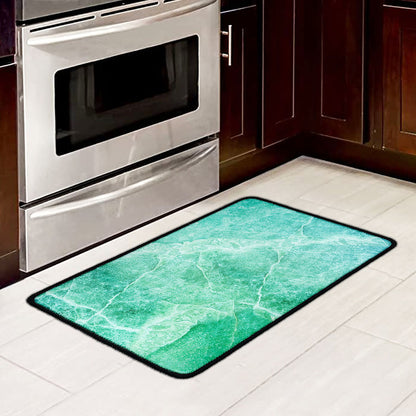 Teal Marble Print Kitchen Mat