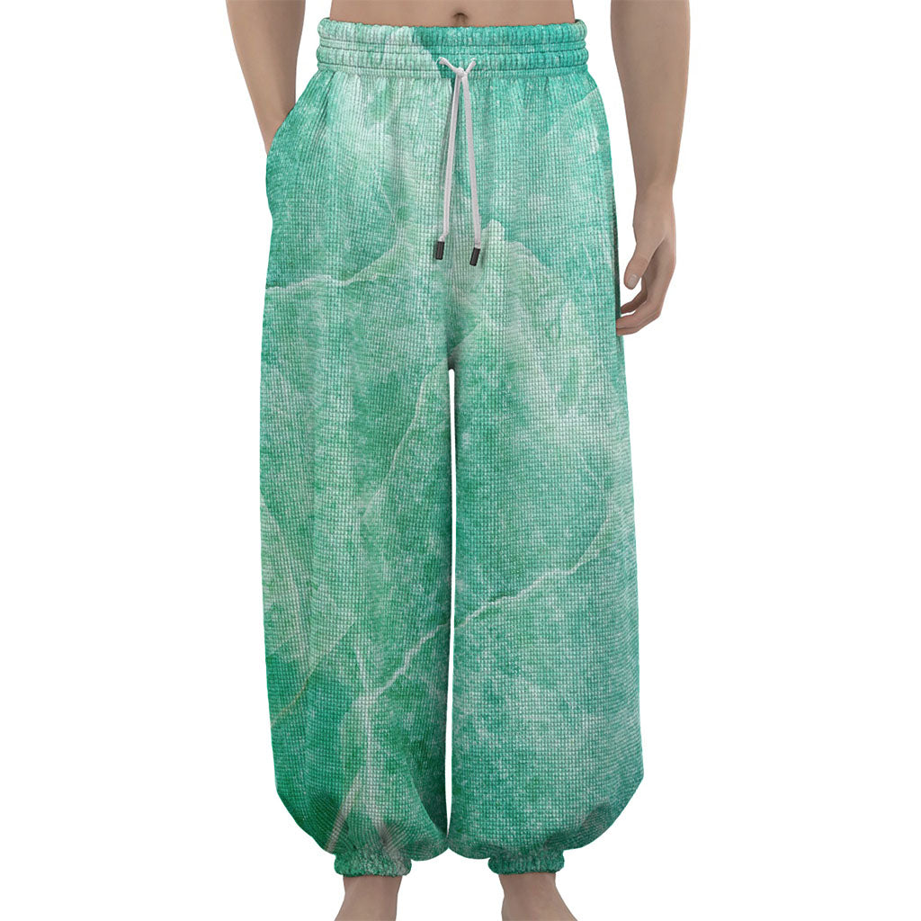 Teal Marble Print Lantern Pants