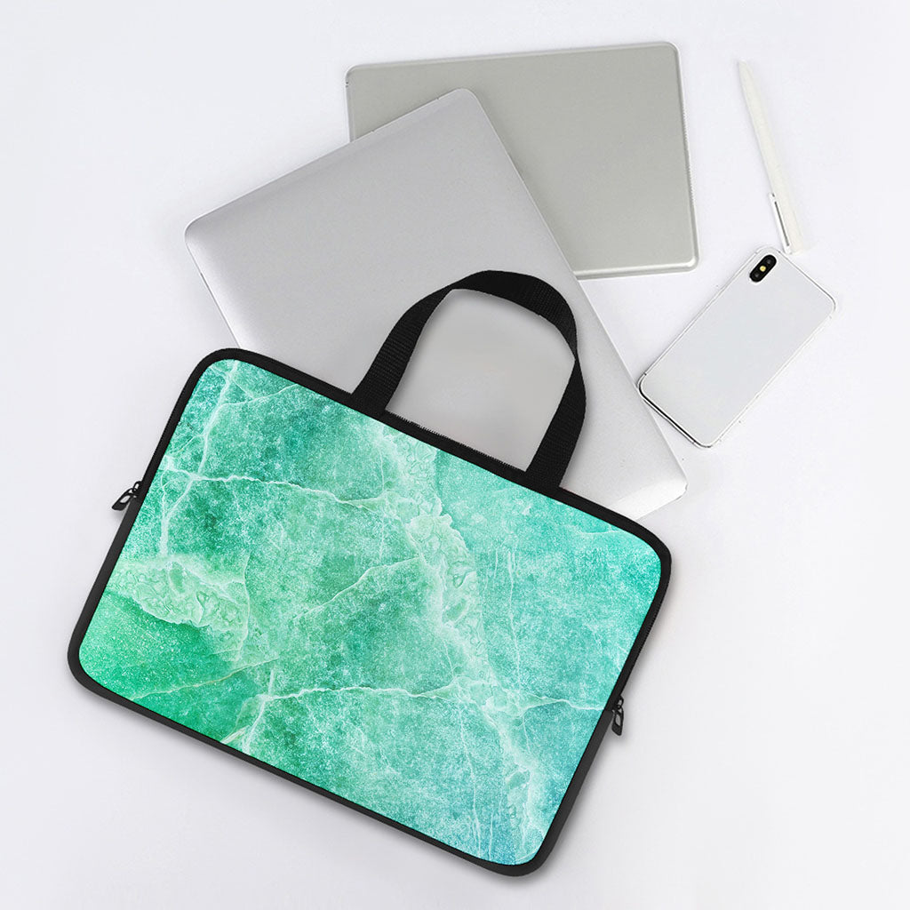 Teal Marble Print Laptop Sleeve With Handle