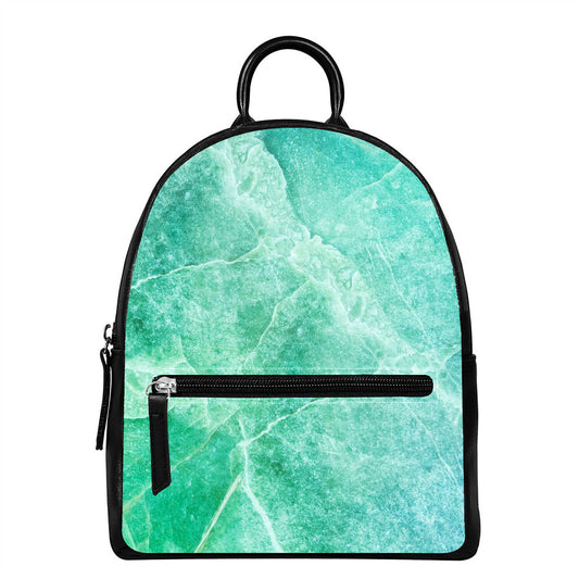 Teal Marble Print Leather Backpack