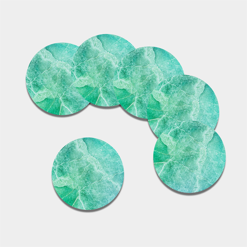 Teal Marble Print Leather Coaster Set