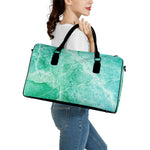Teal Marble Print Leather Duffle Bag