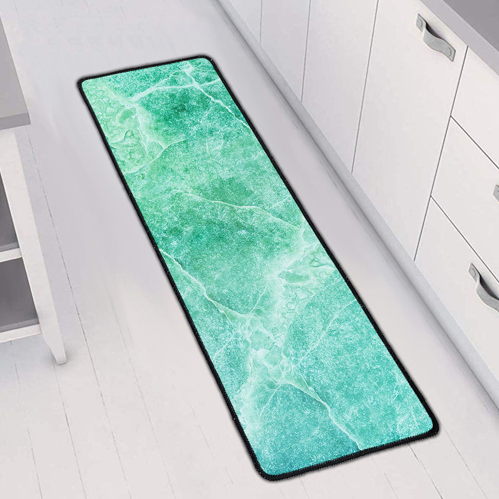 Teal Marble Print Long Kitchen Mat
