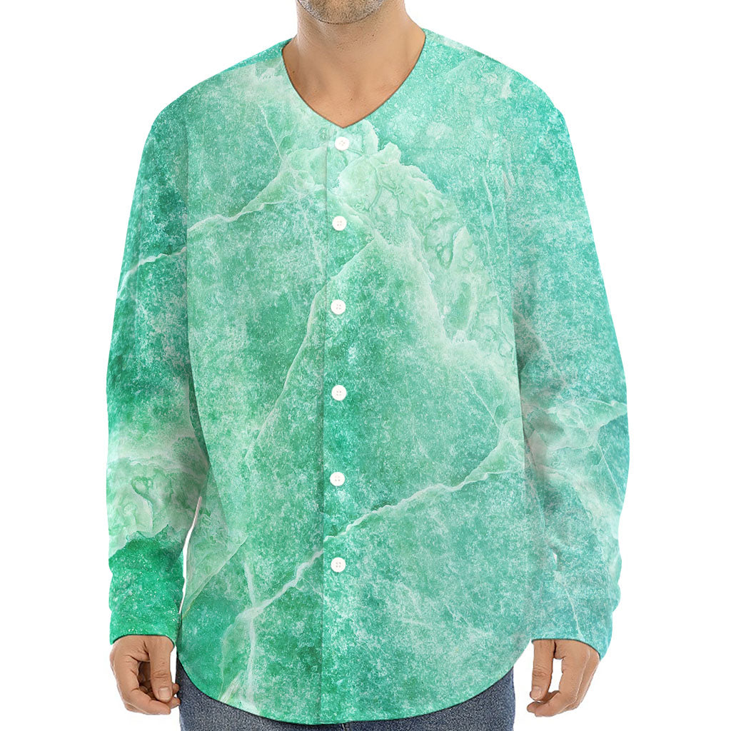 Teal Marble Print Long Sleeve Baseball Jersey