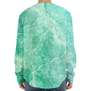 Teal Marble Print Long Sleeve Baseball Jersey