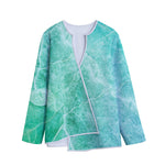 Teal Marble Print Long Sleeve Short Coat