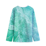Teal Marble Print Long Sleeve Short Coat