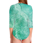 Teal Marble Print Long Sleeve Swimsuit