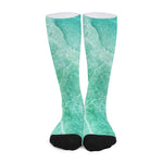 Teal Marble Print Long Socks