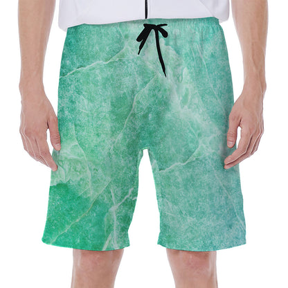 Teal Marble Print Men's Beach Shorts