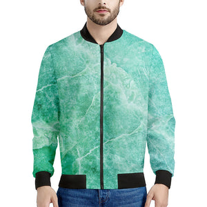 Teal Marble Print Men's Bomber Jacket