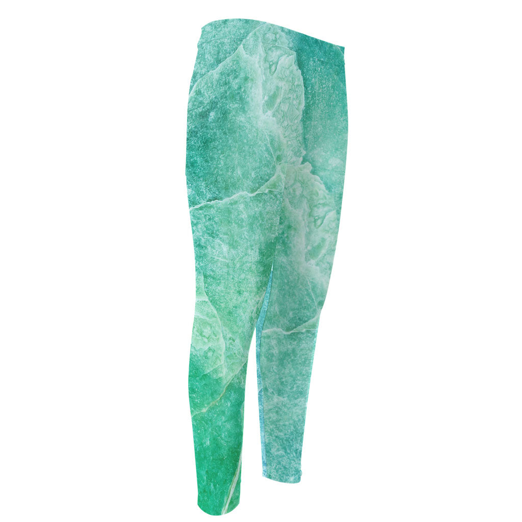 Teal Marble Print Men's Compression Pants