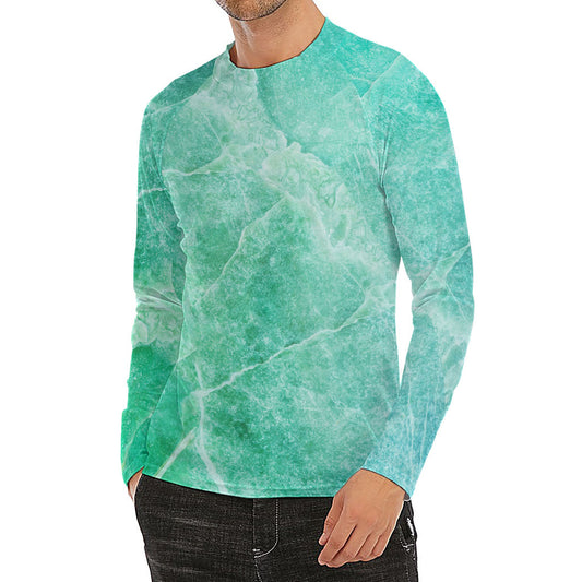 Teal Marble Print Men's Long Sleeve Rash Guard