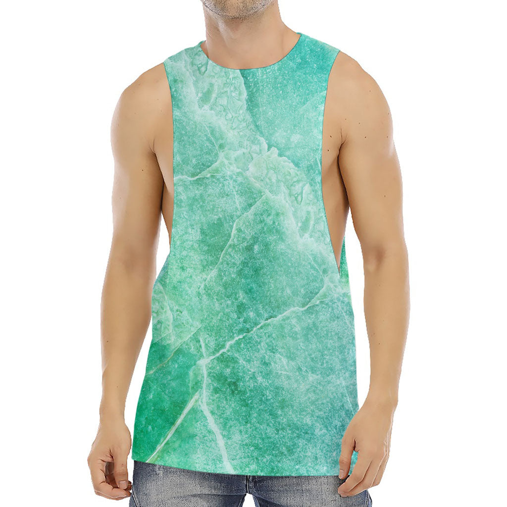 Teal Marble Print Men's Muscle Tank Top