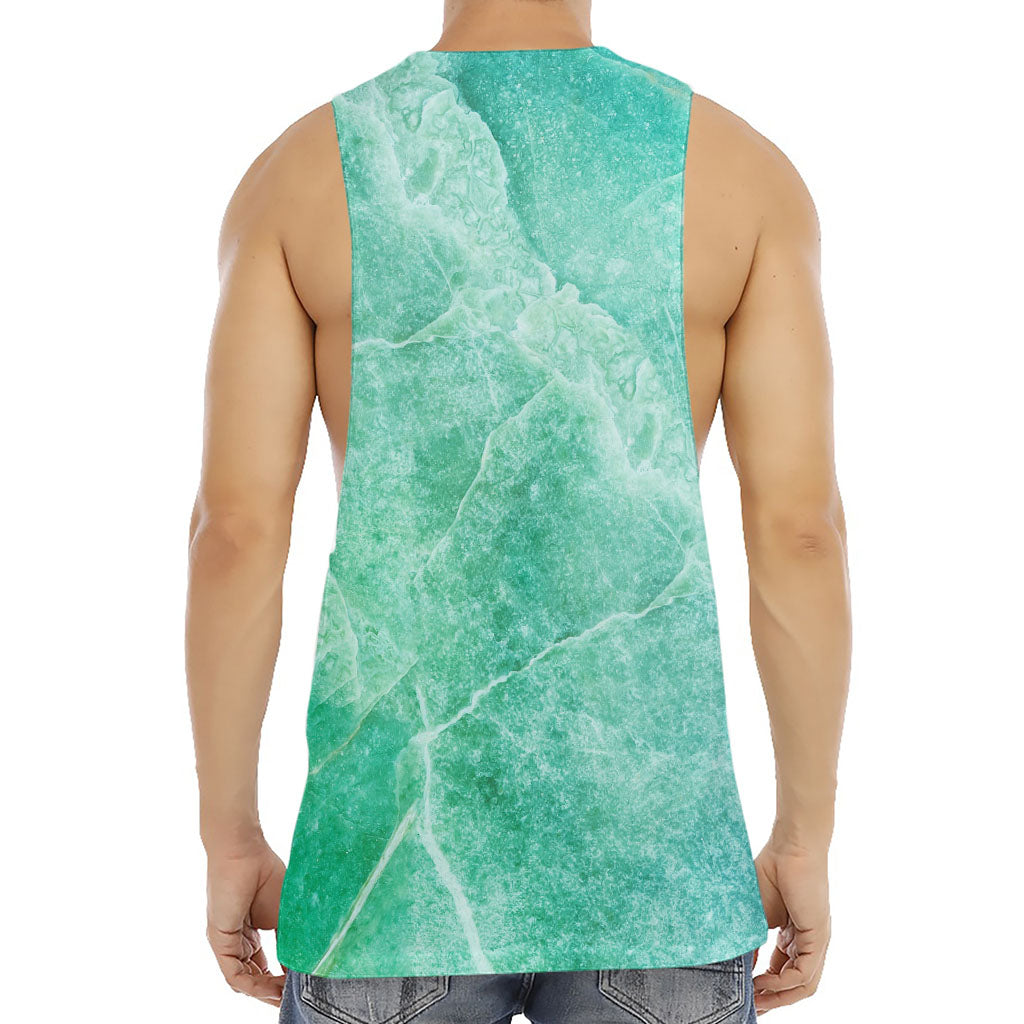Teal Marble Print Men's Muscle Tank Top