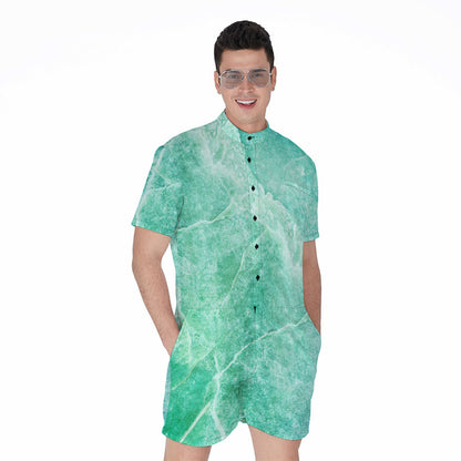 Teal Marble Print Men's Rompers