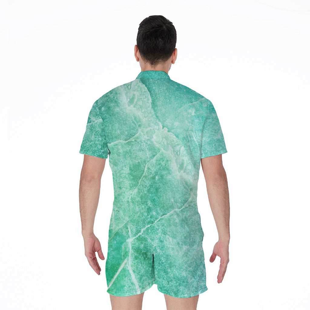 Teal Marble Print Men's Rompers