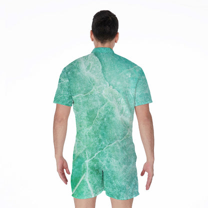 Teal Marble Print Men's Rompers