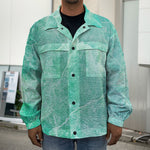 Teal Marble Print Men's Shirt Jacket