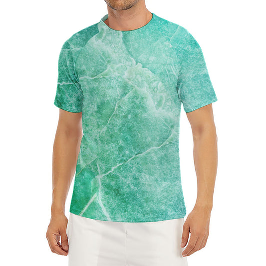Teal Marble Print Men's Short Sleeve Rash Guard