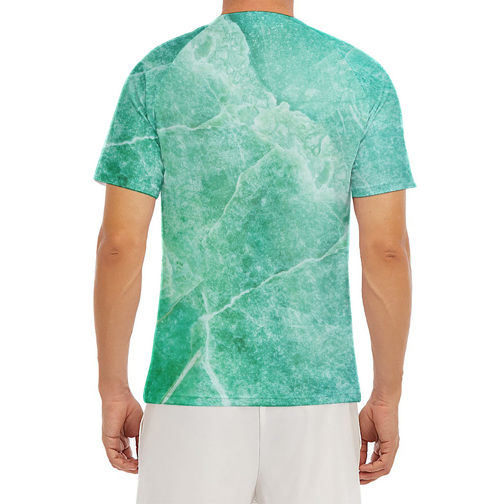 Teal Marble Print Men's Short Sleeve Rash Guard